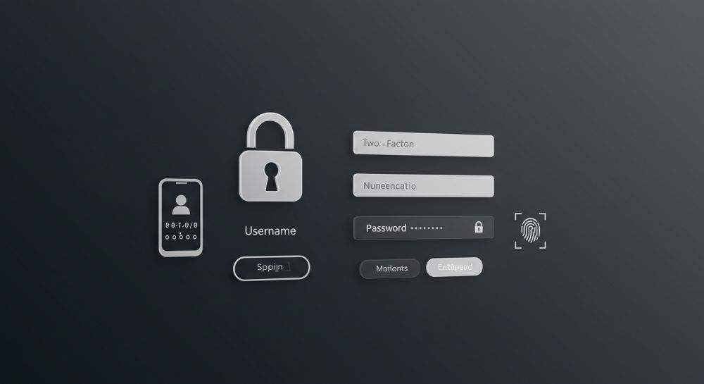 A login page with a padlock and two-factor authentication symbols, indicating high security.